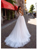 V Neck Beaded Ivory Lace Tulle Slit Wedding Dress